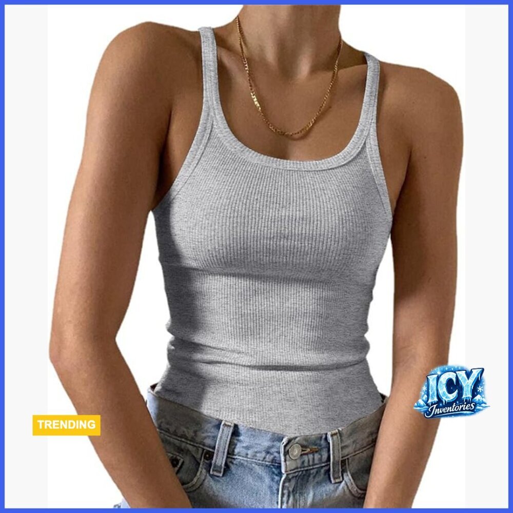 Rayon and Spandex Ribbed Knit Sleeveless Scoop Neck Tank Top